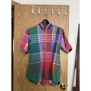 VTG Polo Ralph Lauren 100% Cotton ShortSleeve Button Down Men's L Colorful Plaid